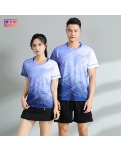 Saikannon Sports Set Volleyball Table Tennis Badminton Outfit Summer Quick-Dry Thin Short Sleeve Dark Blue Set - Men XL
