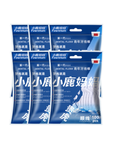 Deer Mommy Smooth Round Dental Floss Picks 100 Picks/Bag *6 (Total 600 Picks)