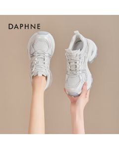 DAPHNE DAPHNE Women's Chunky Dad Shoes Breathable Sports Canvas Sneakers in Beige Size 40
