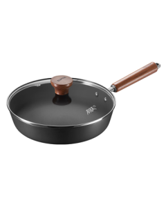 SUPOR Flat Pan, Titanium Iron Non-Stick Frying Pan, Coating-Free Cast Iron Steak Pan, Large Capacity for Home Use EJ28AYT01