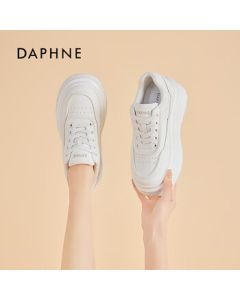 DAPHNE Women's Thick-Soled Classic White Sneakers Casual Shoes - Beige Size 38