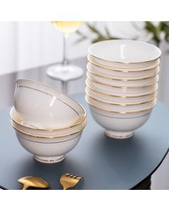 Tao Xianghui Ceramic Rice Bowl 4.5-inch Soup Bowl Household Tableware Bone China Heat-resistant Footed Rice Bowl 10-Piece Set Microwave Safe