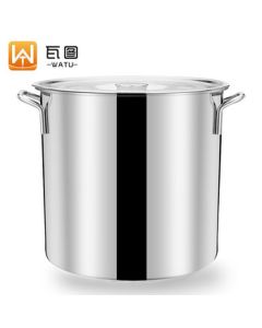 WATU Stainless Steel Bucket with Lid, Commercial Thickened Large-Capacity Soup Pot/Brine Bucket, Diameter 45cm, Height 45cm, Capacity 70L