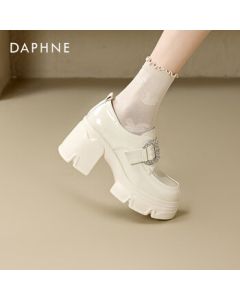 Daphne (DAPHNE) French Minimalist Fashion Chunky Heel Loafers Women's Versatile High Heel Black Leather Shoes Women's Flats - Beige 35