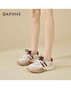 Daphne Stylish Niche Chunky Sole Trainer Women's Lightweight Soft-Soled Sneakers with Slimming Effect - Beige Red, Size 36