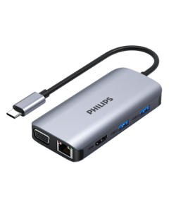 PHILIPS Type-C Docking Station for Huawei and Apple MacBook - USB-C to HDMI, Ethernet, VGA Adapter with Card Reader and Dual Video Ports