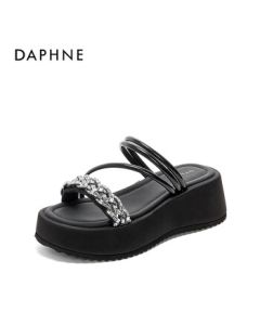 Daphne Height-Increasing Sandals for Women, Summer New Two-Way Wear Beach Sandals 4025303419 Black 39