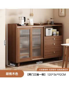 Huiyunxing Solid Wood Color Living Room Storage Cabinet Wall Sideboard New Chinese Style Tea Cabinet Storage Cupboard - Dark Walnut 120cm