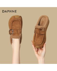 Daphne Birkenstock Toe-Covered Slippers for Women, Retro New Style Winter Fleece-Lined Shoes 4025607040 Camel 36