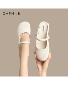 Daphne Women's Closed-Toe Slippers Genuine Leather Versatile Sandals Mary Jane Mule Shoes 4024303180 Beige 35