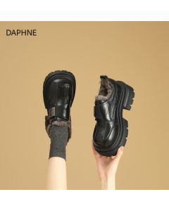 DAPHNE Women's Fur-Lined Loafers 2025 New Winter Fluffy Cotton Shoes with Thick Platform Heels