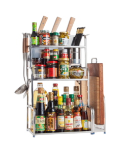Maxcook Kitchen Storage Rack - 3-Tier Stainless Steel Knife Holder, Spice Bottle & Cutting Board Shelf with Chopsticks Container MC3035