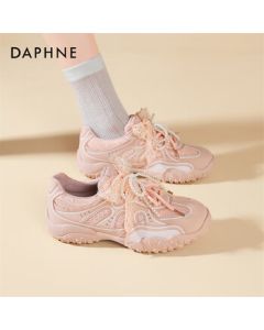 Daphne Silver Training Shoes for Women, Thick-Soled Spring New Flat Casual Sneakers 4025101217, Pink, Size 36