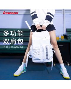 Kawasaki Badminton Backpack with Large Capacity and Independent Shoe Compartment A8214 White