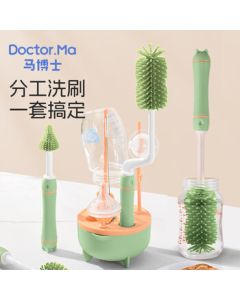 Dr. Brown's Baby Bottle Brush Set with Straw Brush, Cleaning Brush, Bottle Drying Rack, Storage Stand, and Nipple Brush in Green