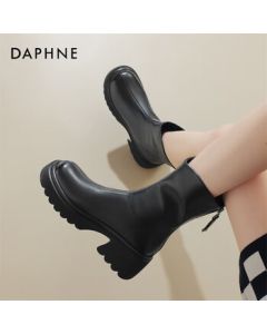 Daphne Women's Ankle Boots Retro Mid-Calf Martin Boots Platform Fur-Lined Stacked Boots Shoes 4023605026 Fur Black 39