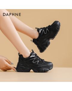 Daphne Platform Chunky Sneakers for Women - Breathable Mesh Casual Sports Shoes in White & Black, Size 38