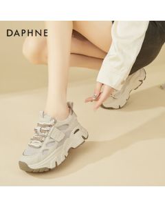 Daphne Platform Sneakers for Women - Breathable Mesh, Lightweight, Fashionable & Versatile Casual Shoes - Beige with Fleece Lining - Size 36