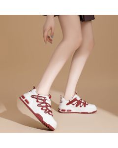 Daphne [Casual Versatile] Women's Casual Shoes Fashion Color-Blocking Sneakers Thick-Soled White Shoes Red 38