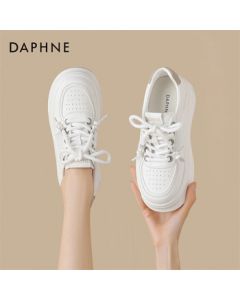 Daphne Platform White Sneakers for Women - Versatile Casual Skate Shoes in Beige Brown, Size 37