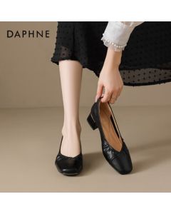Daphne Women's Pumps, Square Toe Shallow Cutout Chunky Heel Black Work Shoes Mid Heel Office Shoes, Black, Size 38