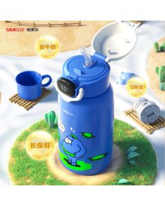 SIMELO Impression Kyoto TI First Anniversary Children's Temperature Display Pure Titanium Thermos Cup 630ml (Dynamic Planet - Titanium Blue)