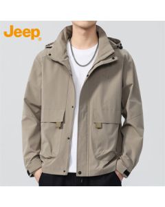 JEEP Men's Jacket Autumn Winter Loose Hooded Trendy Casual Outerwear Khaki XL