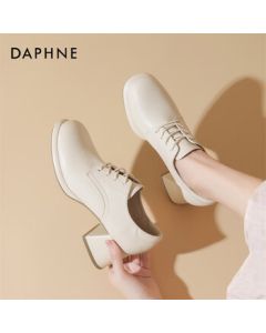 Daphne Women's Single Shoes British Style Chunky High Heel Leather Shoes Versatile Commuting Shoes 4024404030 Beige 38