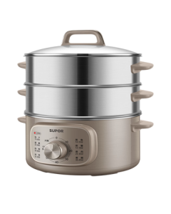 SUPOR ZN26YK85 Electric Steamer, Stainless Steel, 30S Quick Steam, 13L Large Family Capacity, 3-Tier Multi-Purpose Steamer