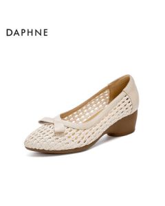Daphne Cutout Sandals Women's Summer New Color-Blocking Soft Sole Breathable Mid-Heel Sandals 4025101700 Beige 39