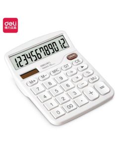 Deli Large-Key Multifunctional Office & Business Calculator, Colorful Portable Solar Calculator, Tilt-Up Design TE837C (White)