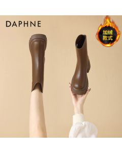 Daphne Women's Ankle Boots New Autumn Winter French Heel Slim Boots Versatile Martin Boots Brown Fleece-Lined Size 37