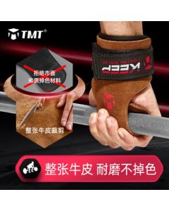 TMT Lifting Straps Leather Palm Protection Weightlifting Gloves Anti-Slip Wrist Wraps for Pull-Ups, Deadlifts, Dumbbell Grip Training