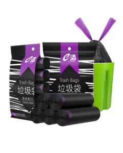 eClean Drawstring Trash Bags, Thickened Black 45*50cm, 120pcs, 1.3 Gauge, Single Side Hand Carry, No-Tear Drawstring
