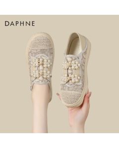 Daphne Women's Loafers, Small Luxury Style Thick-Soled Espadrilles, Breathable Slip-On Casual Shoes 4024101458, Almond, Size 35