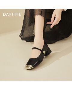 DAPHNE Versatile Fashion Mary Jane Shoes for Women - French Elegant Flats, Chunky Heel Mid-Heel Round-Toe Dress Shoes - Black 37