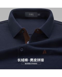 FIRS [Pure Cotton Suede Placket] Long Sleeve T-Shirt for Men, Business Casual Commuting Polo Collar Soft Touch Men's Wear