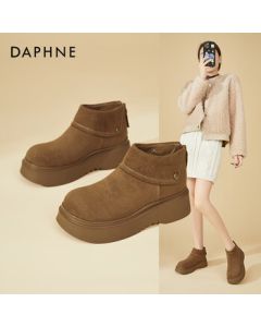 Daphne Fashion Platform Birken Ankle Boots for Women, Winter Fleece-Lined Warm Retro Versatile Snow Boots, Camel, Size 36