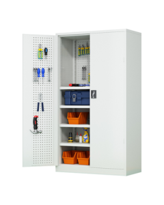 XinJing Tool Cabinet Workshop Heavy-Duty Storage Locker with Pegboard Steel Cabinet Thickened Factory Storage Cabinet Gray-White Mesh Four Panels