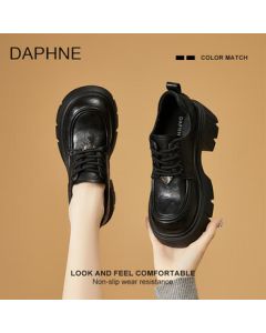 DAPHNE Women's Chunky Sole Loafers 2025 New Autumn British Style Black Lace-Up Oxford Shoes