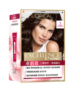 L'Oréal Excellence Creme Hair Color #3 (Natural Dark Brown) - Gray Hair Coverage Dye for Men & Women