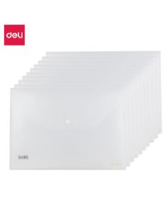 Deli 5501A A4 File Bag with Button Closure, Document Bag, Folder, Office Supplies, Transparent File Bag, 10-Pack