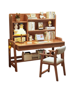 Kao Solid Wood Study Desk with Bookshelf, Adjustable Student Writing Desk, Computer Desk 2029#1m with Chair