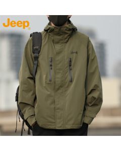 JEEP Men's Casual Hooded Work Jacket, Loose Fit Trendy Outerwear, Military Green, Size XL