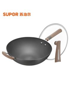SUPOR Titanium-Infused True Stainless Iron Wok 32cm, Titanium-Iron Alloy Frying Pan, Suitable for Gas Stoves HC32A2