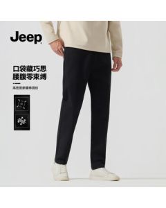 JEEP Men's Casual Pants Fashion Versatile Loose Straight Stretch Trousers - Pure Black (03) 33