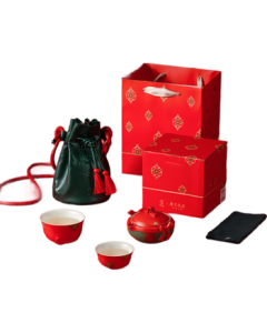 Wanqiantang Travel Tea Set Premium Ceramic Portable Outdoor Tea Brewing Kit with One Pot and Two Cups, Qixi Festival Gift, Tang Palace Tea Banquet