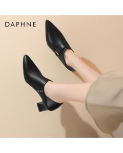 Daphne Women's Pointed Toe Chunky Heel Pumps Stylish Commuter Leather Shoes 4024605001 Black 38