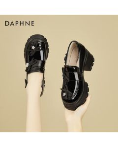 DAPHNE Women's Slip-On Loafers with Chunky Heel, Thick Sole, Soft Leather, Versatile High Heel Office Shoes - Black 35