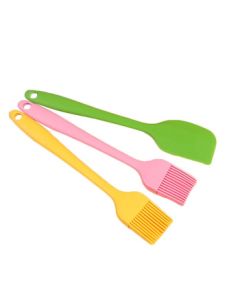 Xidien High-Temperature Resistant Silicone Basting Brush for BBQ, Home Kitchen Pastry Brush, Baking Brush, Pancake Brush (Large Brush*2 + Small Scraper*1, Random Color)
